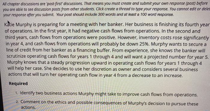  All chapter discussions are 'post-first' discussions. That means you must create