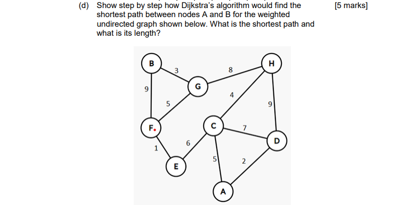  (d) Show step by step how Dijkstra's algorithm would find the