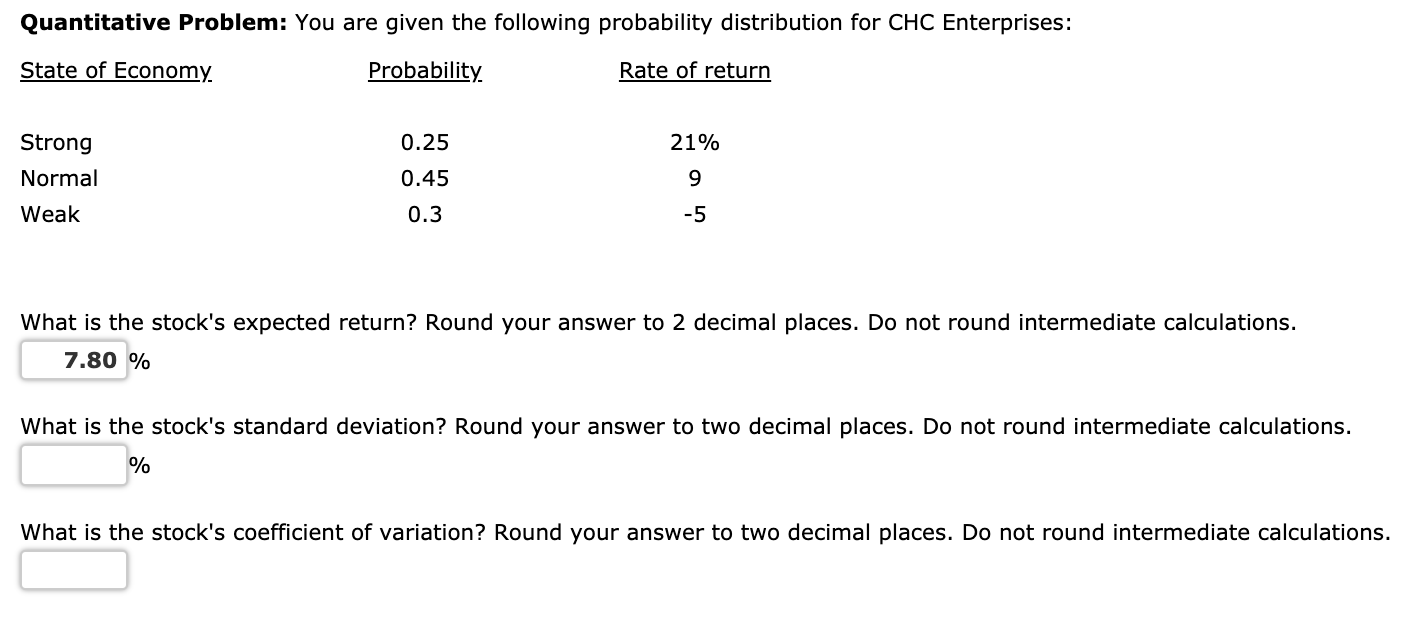 2 Quantitative Problem: You are given the following probability distribution for CHC