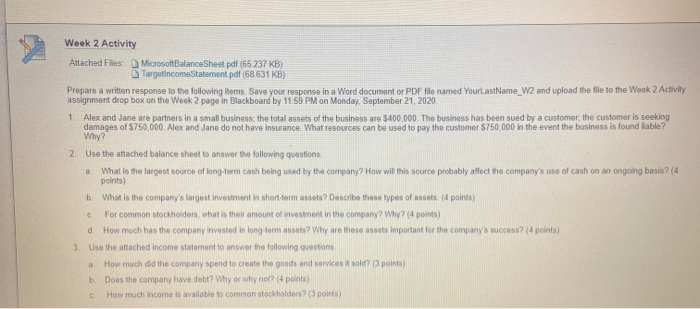  1,2a-d, 3a-c please Week 2 Activity Attached File MicrosoftBalance Sheet pdf