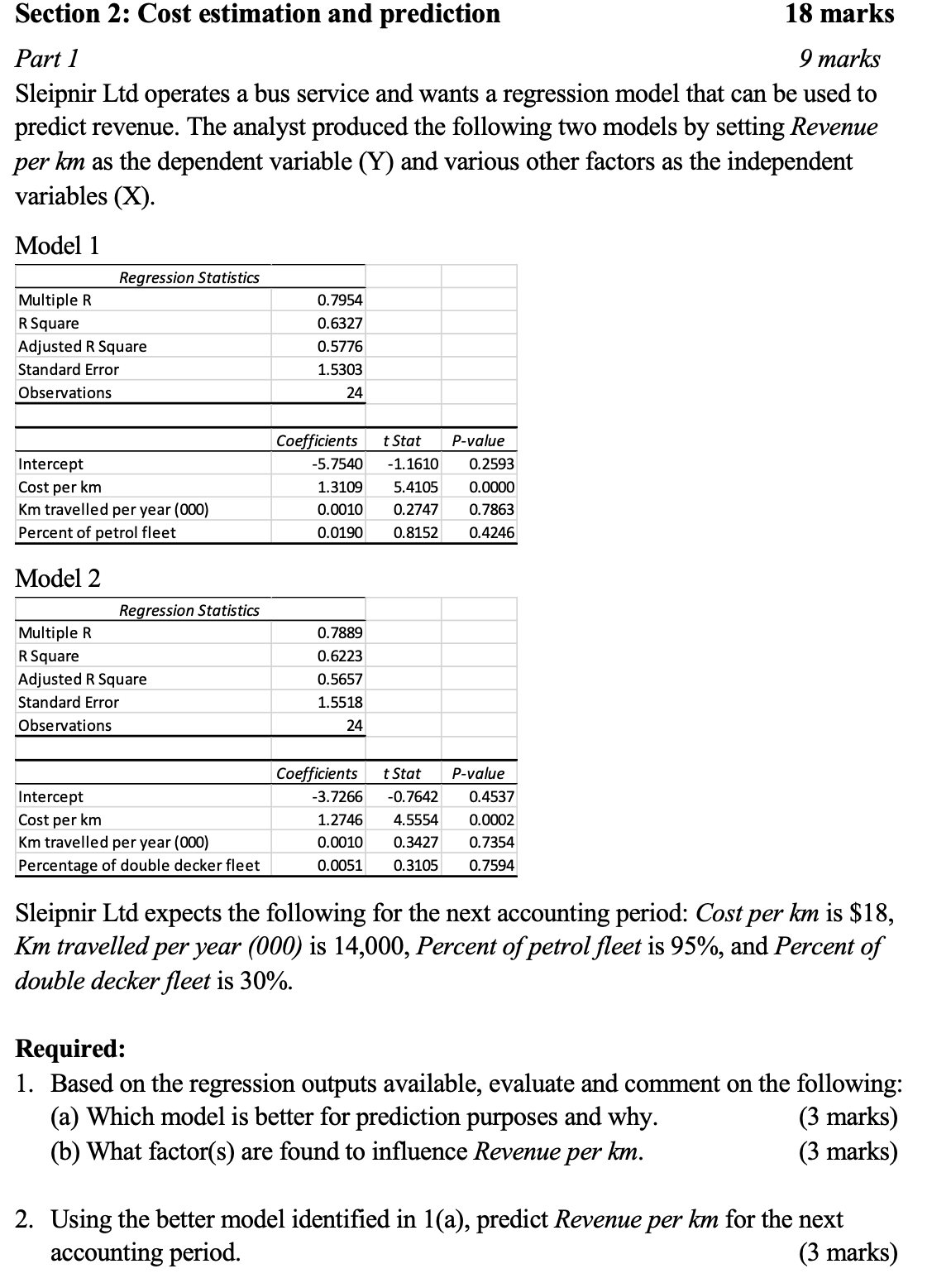 Section 2: Cost estimation and prediction 18 marks Part 1 9