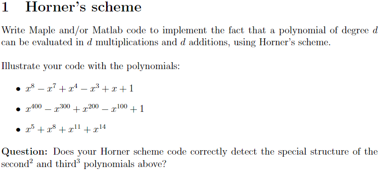  Write Maple and/or Matlab code to implement the fact that a