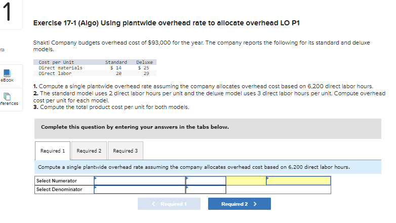  Exerclse 17-1(Algo) Using plantwlde overhead rate to allocate overhead LO P1