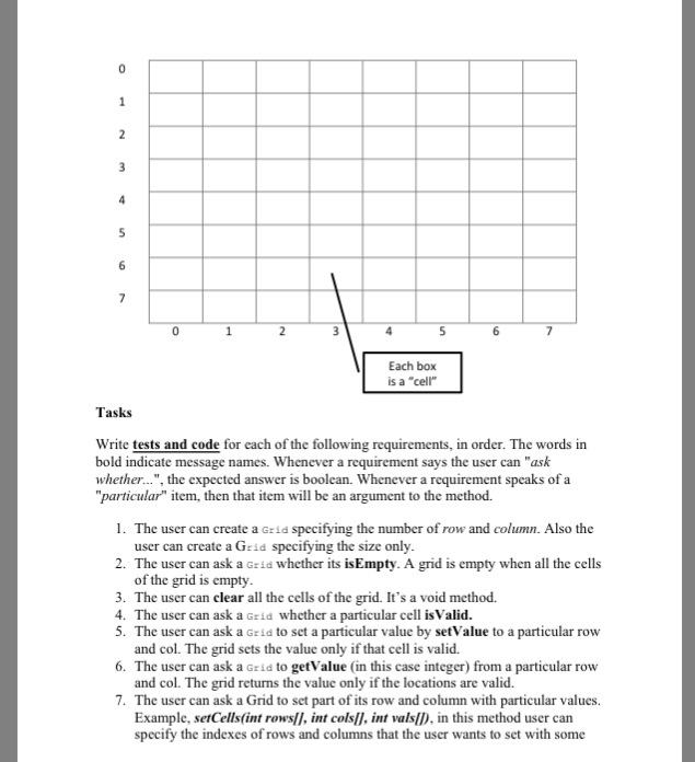 this exercise, you need to implement a class that encapsulate a Grid.