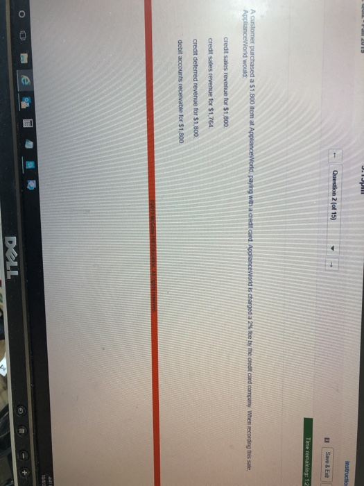  instructio Question 2 (of 15) Save & Exit Time remaining: 1:2