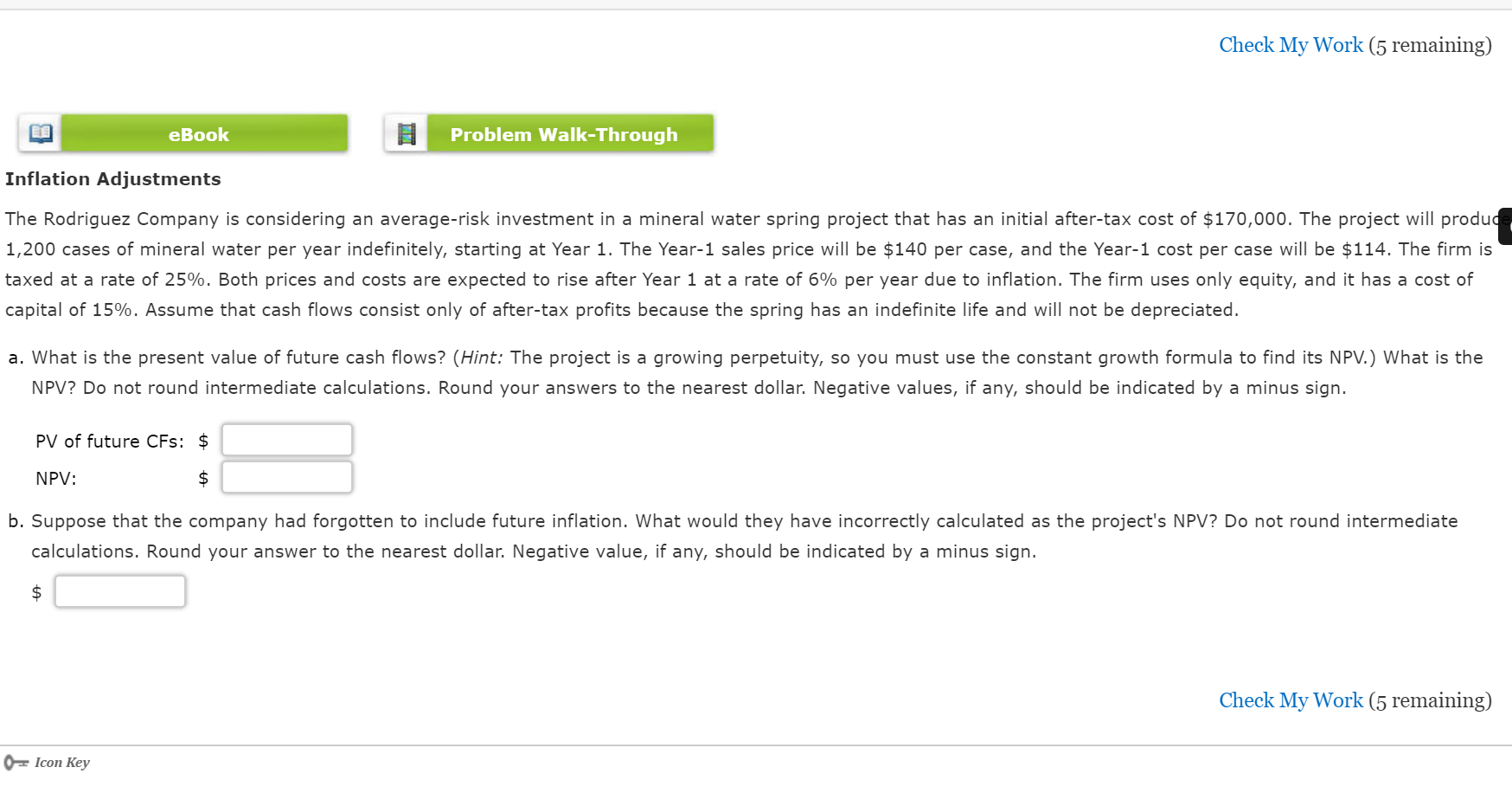 Check My Work (5 remaining) eBook Problem Walk-Through Inflation Adjustments The
