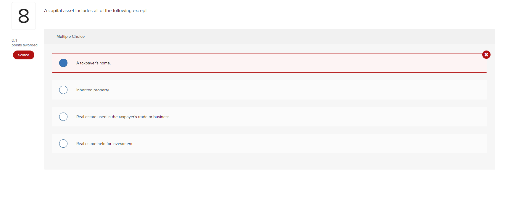  A capital asset includes all of the following except: Multiple Choice