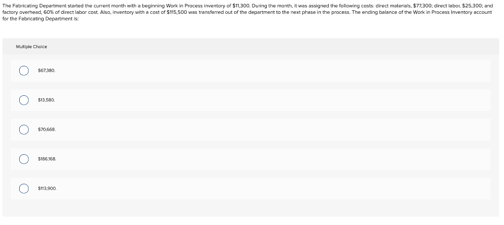  The Fabricating Department started the current month with a beginning Work