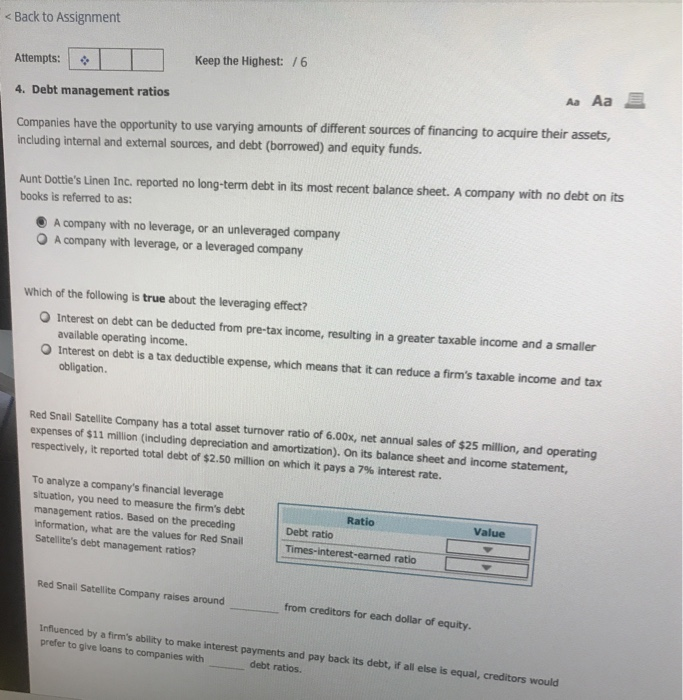 < Back to Assignment Attempts: Keep the Highest: /6 Aa Aa 4.