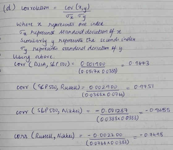  u (d) correlation = cor (x,y) Troy where a represents one
