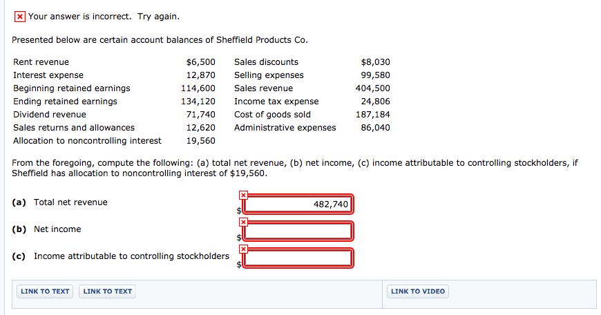 X Your answer is incorrect. Try again. Presented below are certain