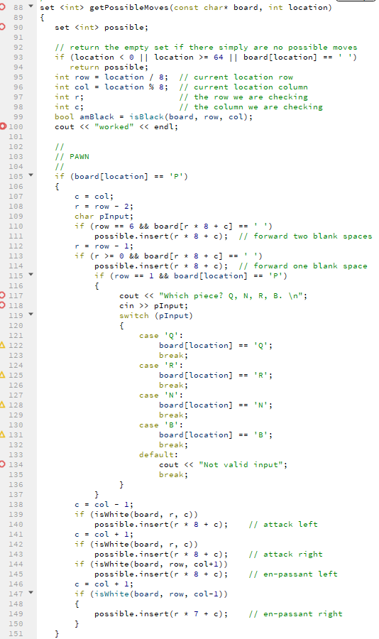class to be designed for chess.cpp to test all of the functions