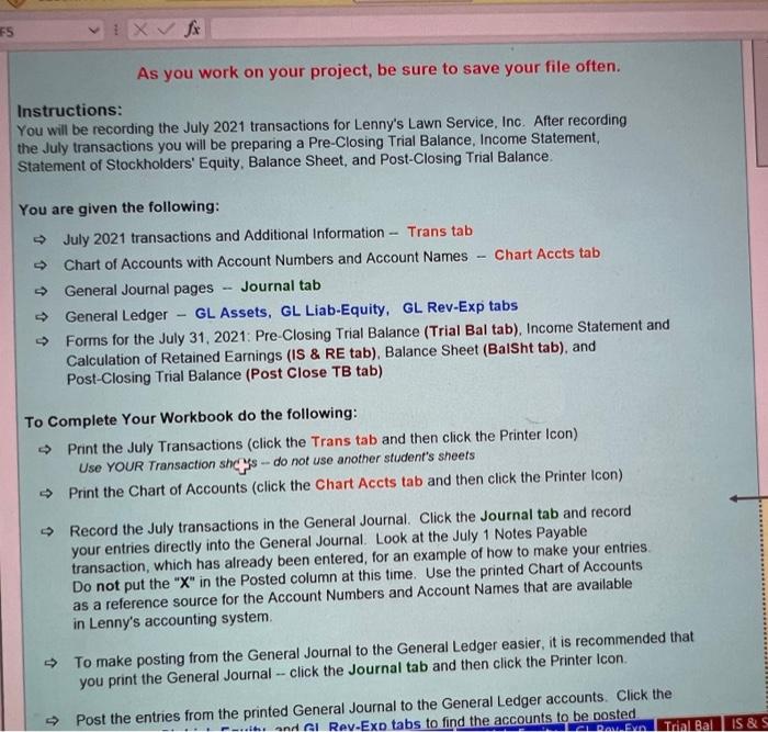 customer for the job anowi Trial Bal HIS BESEM Balsht Post Close