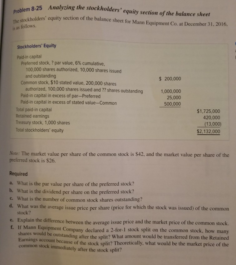  Please help with this assignment! Thanks m 8-25 Analyzing the stockholders'