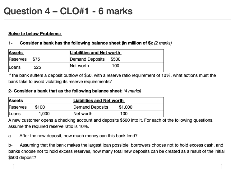  Question 4 - CLO#1 - 6 marks Solve te below Problems: