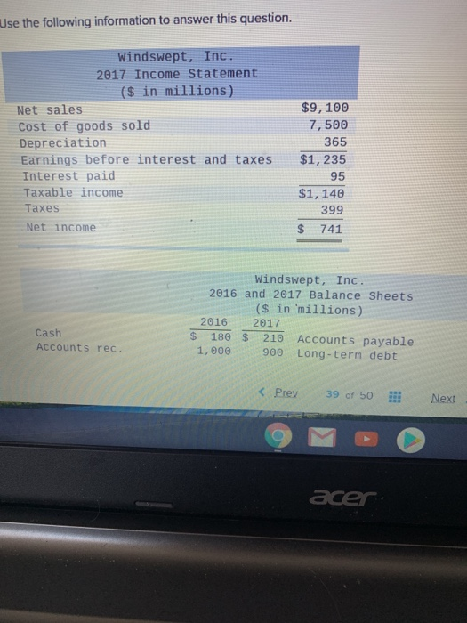  Use the following information to answer this question. Windswept, Inc. 2017