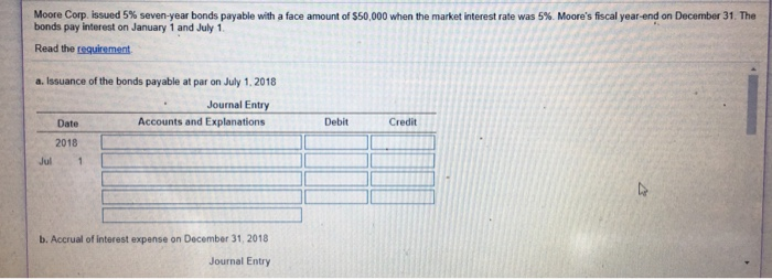  Moore Corp. issued 5% seven-year bonds payable with a face amount