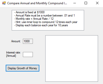  Compare Compound Interest: Repeat problem 6.1b but compute and display the