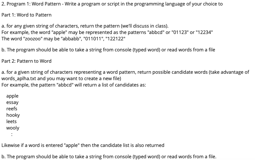  2. Program 1: Word Pattern - Write a program or script