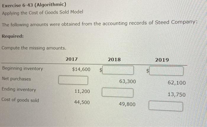  Exercise 6-43 (Algorithmic) Applying the Cost of Goods Sold Model The