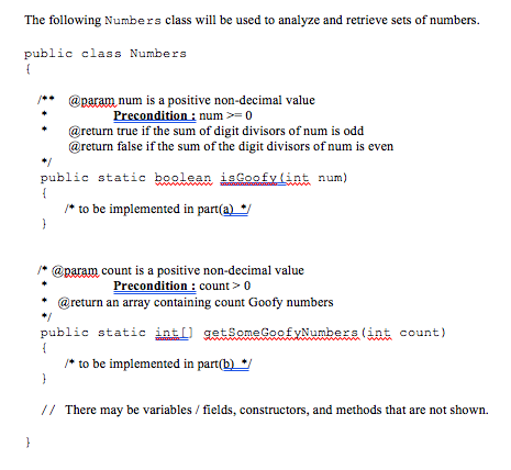  B. Write the Numbers method get someGoofyNumbers, a started below. get