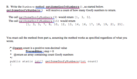 to return The call get SomeCoofyNumbers (3) would return [1, 3, 5