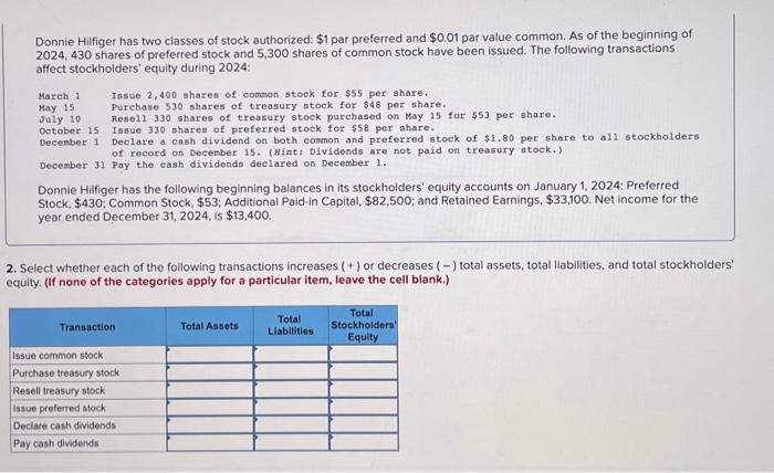I need help solving this problem Donnie Hilfiger has two classes of