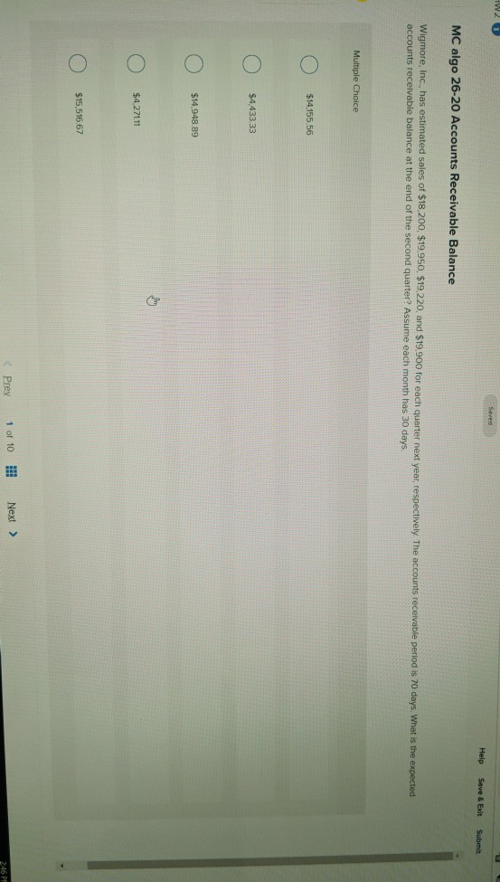 HW21 Help Save & Exit Submit MC algo 26-20 Accounts Receivable