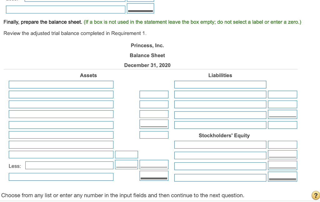 Princess, Inc., at December 31, 2020. The unadjusted alances have been entered
