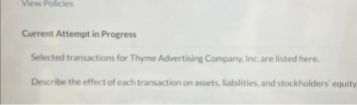  Current Attempt in Progress Selected transactions for Thyme Advertising Company. Inc.