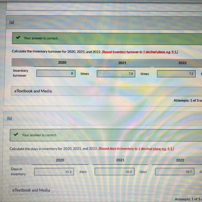 Inc, for 2020, 2021, and 2022. Your answer is correct. Calculate the