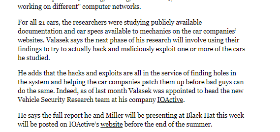 Hat 2014: Hacking the Smart Car New survey of smart car hacking