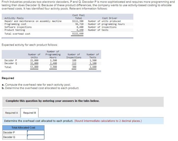  Finch Industries produces two electronic decoders, P and Q. Decoder P