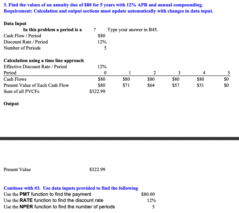 Please do in excel. Thanks in advance. 3. Find the values of
