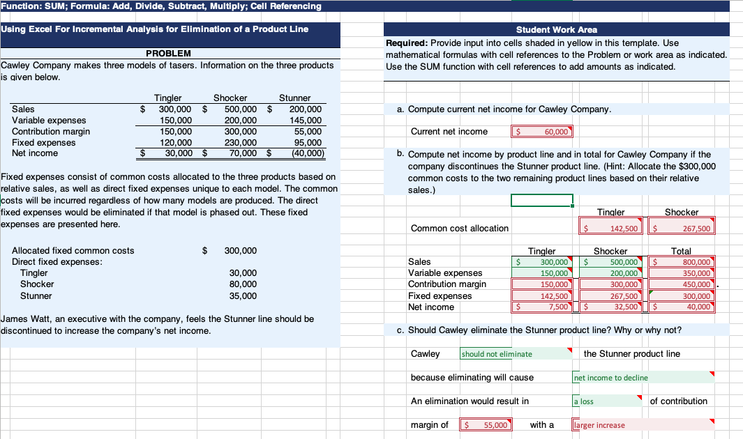  Function: SUM; Formula: Add, Divide, Subtract, Multiply; Cell Referencing Using Excel