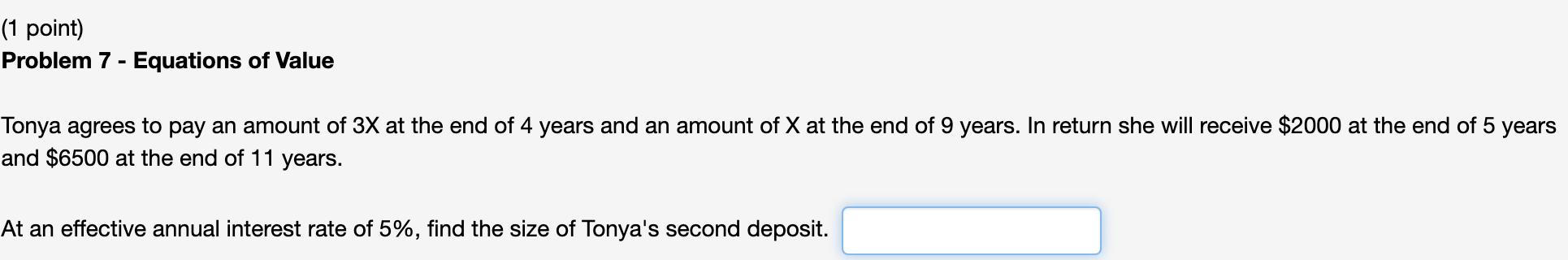 PLEASE SHOW ALL WORK! (1 point) Problem 7 - Equations of