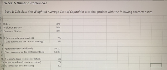  Week 7- Numeric Problem Set Part 1: Calculate the weighted Average