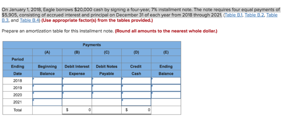  QUESTION 2 On January 1, 2018, Eagle borrows $20,000 cash by