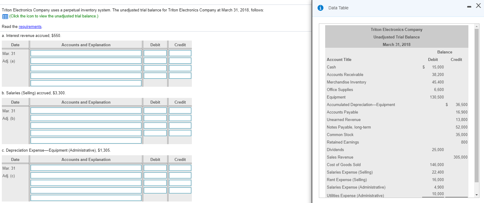  Data Table - X Triton Electronics Company uses a perpetual inventory