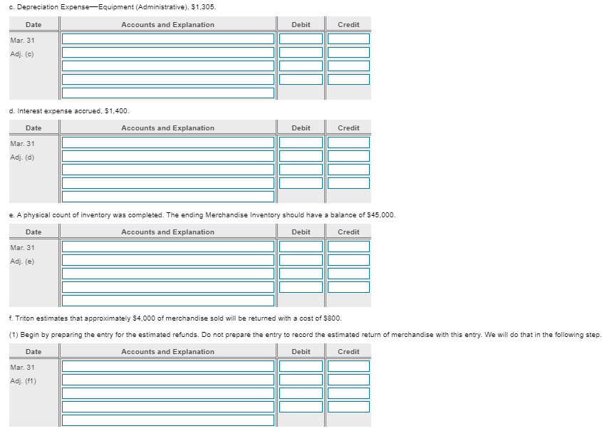 system. The unadjusted trial balance for Triton Electronics Company at March 31,
