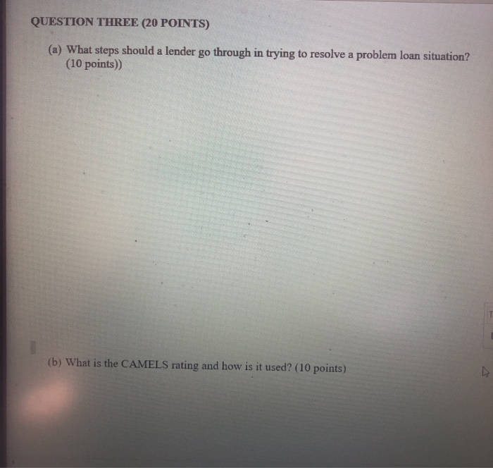  QUESTION THREE (20 POINTS) (a) What steps should a lender go