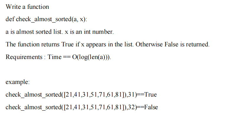 list. x is an int number. The function returns True if x