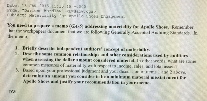  You need to prepare a memo (GA-5) addressing materiality for Apollo