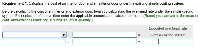 cent.) Now calculate the cost of an interior door and an exterior