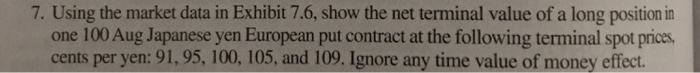  7. Using the market data in Exhibit 7.6, show the net