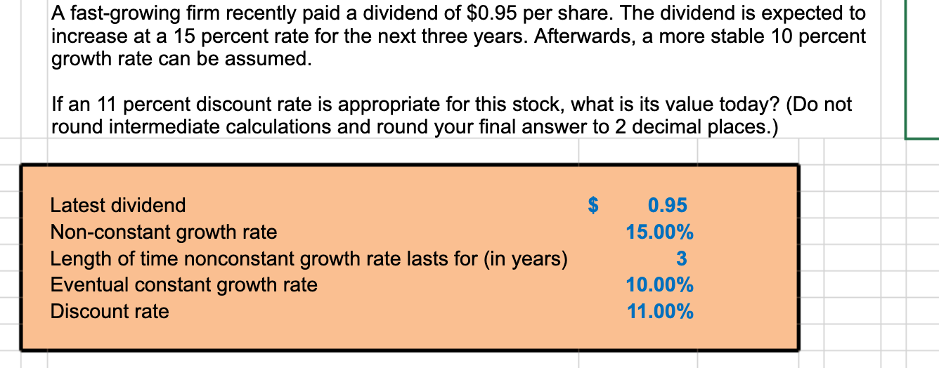 calculations. Assume that the period of nonconstant growth will last no more