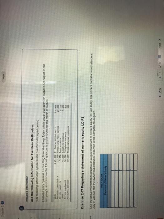  Chapter 2 1 Required Information Use the following Information for Exercises