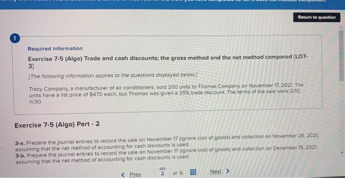 PLEASE ANSWER FULLY THANK YOU Return to question 1 Required information Exercise