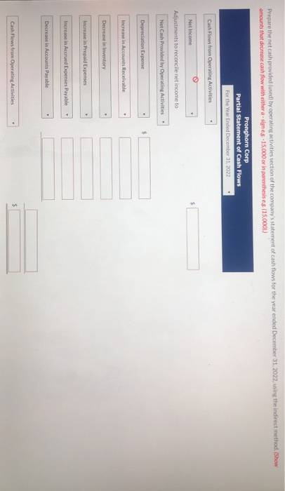 sections of Prorghorn Corp's balance sheets at December 31. 2021 and 2022,