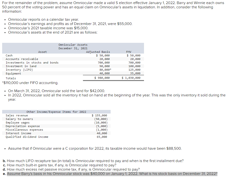  PLEASE ANSWER 'Part E' *** ANSWER IS NOT $48,375*** For the